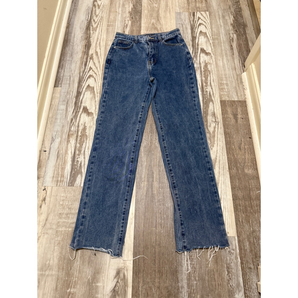 PrettyLittleThing Blue‎ Denim Jeans Raw Hem High Waist Straight Leg Size 4